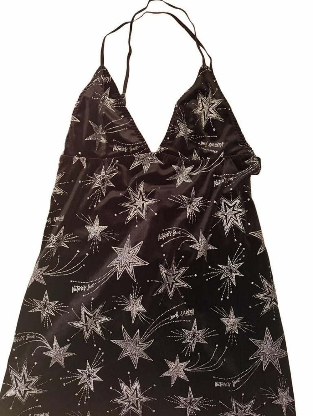 Victoria's Secret Black Metallic Star Print Velvet Halter Slip Dress